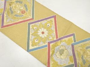 アンティーク　菱に向かい鶴・花模様織り出し袋帯（材料）